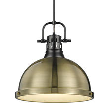  3604-L BLK-AB - Duncan 1-Light Pendant with Rod in Matte Black with Aged Brass